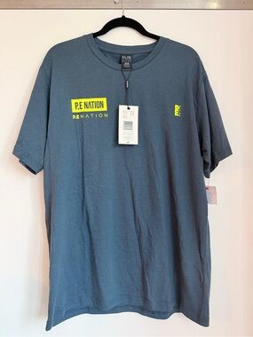 P.E Nation Men’s Slate Blue Tee with Neon Yellow Logo